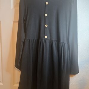 Black Long Sleeve Dress with Button Accents